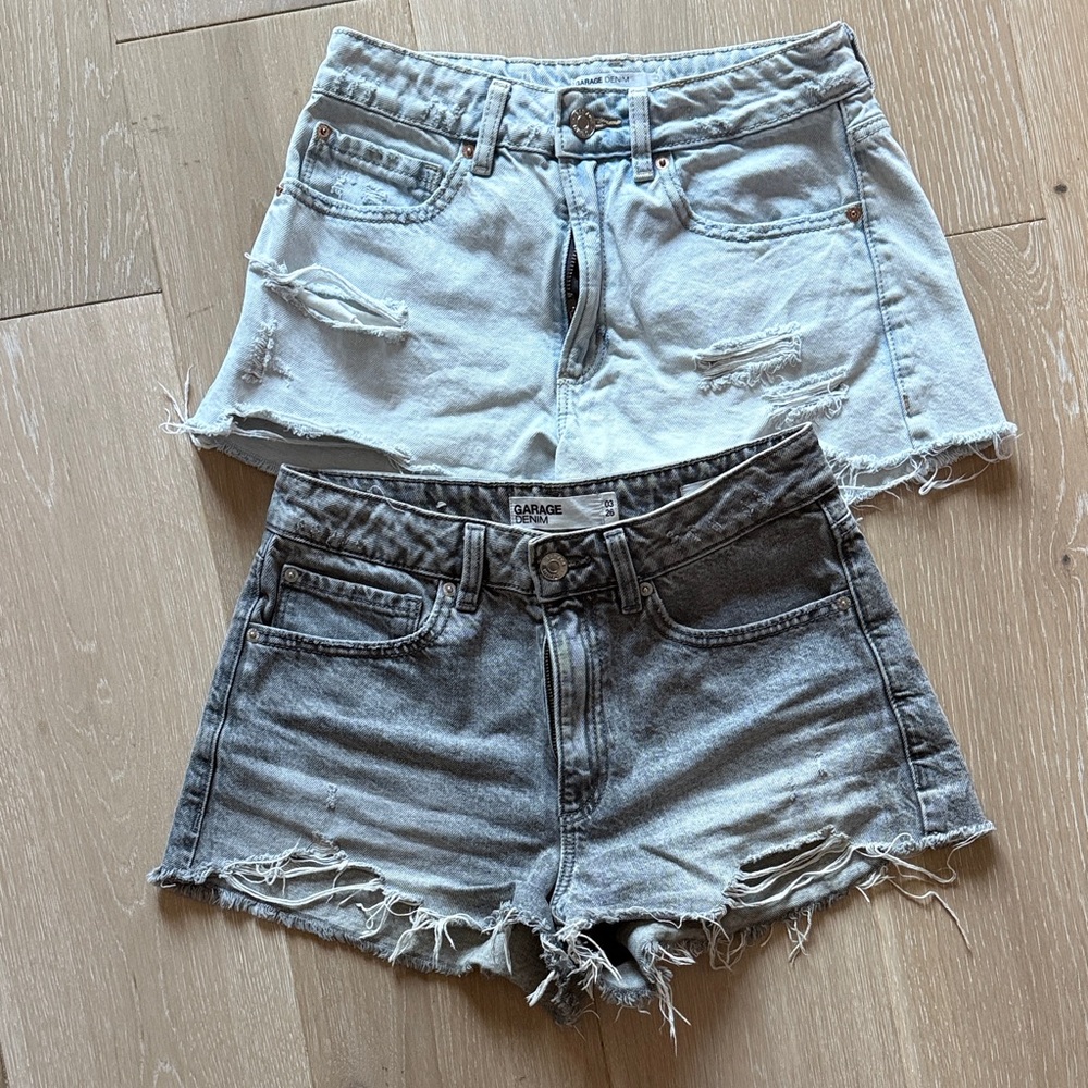 Garage Women's Ripped Jean Shorts - Light Blue and Dark Gray
